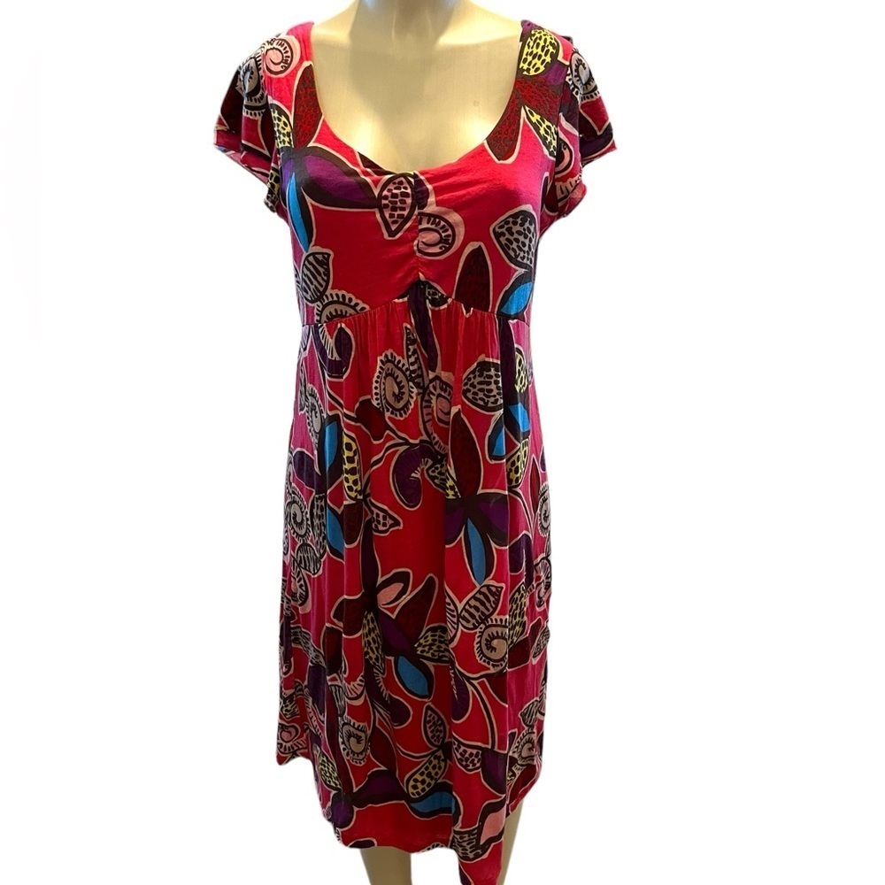 Boden Ruched V-Neck Pink Floral Short Sleeve Stretchy Dress Size 10L​​​​